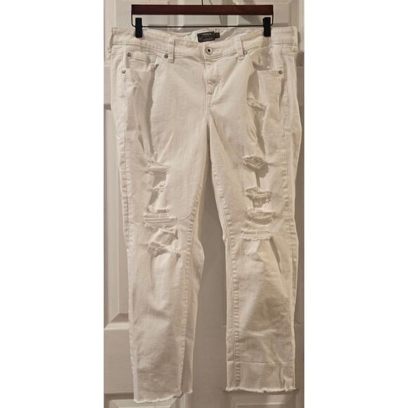 Torrid Cropped Boyfriend Distressed White Straight Jeans Vintage Stretch Size 18 - Picture 2 of 8